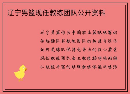辽宁男篮现任教练团队公开资料